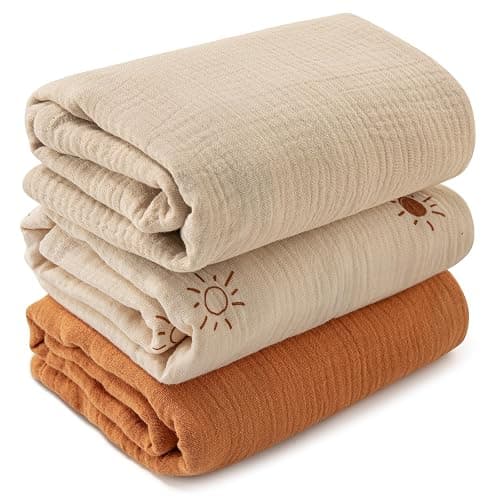Muslin Swaddle Blankets for Newborn, 3 Pack Breathable Soft Receiving Blanket, Large 38 x 40 inches Swaddle Wrap Burping Clothes, Essentials Infant Shower Items, Toddler Gift (Elegant Colors) - Image 1
