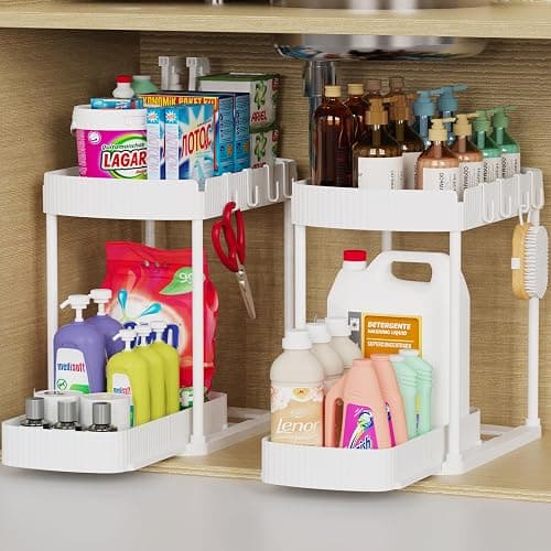 Ukeetap 2 Pack Multi-Purpose Pull-Out Storage Organizers, Under Sink & Cabinet Storage, 12.8 Inch, White - Image 1