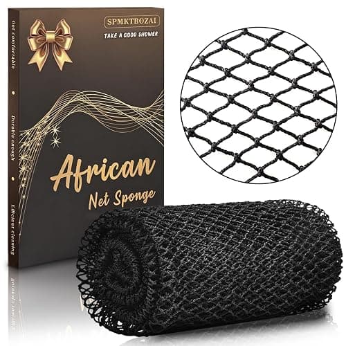 SPMKTBOZAI African Net Sponge Authentic, Exfoliating Net for Body Back | African Net Sponge with Knots| Long Stretch Net Sponge| African Net for Sensitive Skin| Durable & Quick Dry| Daily Use| Black - Image 1