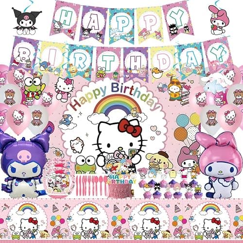 Cartoon theme party supplies,Kawai birthday decorations,Including banners, balloons, tablecloths, dinner plates, etc. - Image 1