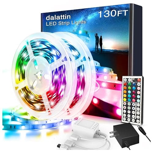 dalattin Led Lights for Bedroom 130ft RGB Led Strip Lights Color Changing Kit with 44 Keys Remote Controller and 24V Power Supply Led Light Strips Indoor Decoration,2 Rolls of 65ft - Image 1
