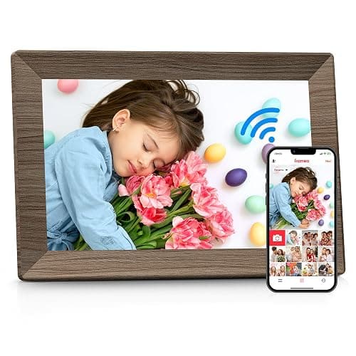 Frameo 10.1" Digital Picture Frame with 32GB Memory Wood WiFi Electronic Photo Frame 1280 x 800 IPS Touch Screen Auto-Rotate Slideshow Wall Mountable Share Photos/Video Remotely Anywhere - Image 1