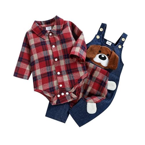 ODASIRA Baby Boy Clothes Infant Outfits Long Sleeve Plaid Bodysuit Romper + Jeans Overalls Jumpsuit Pants Sets - Image 1
