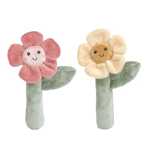 MON AMI Soft Baby Rattle Toy Set of 2 Pcs | 6-Inch Flower Shaped Plush Stuffed Rattle for Newborns | Sensory Development Toy for Infants & Toddlers | Ideal Gift for Baby Showers & Birthdays - Image 1
