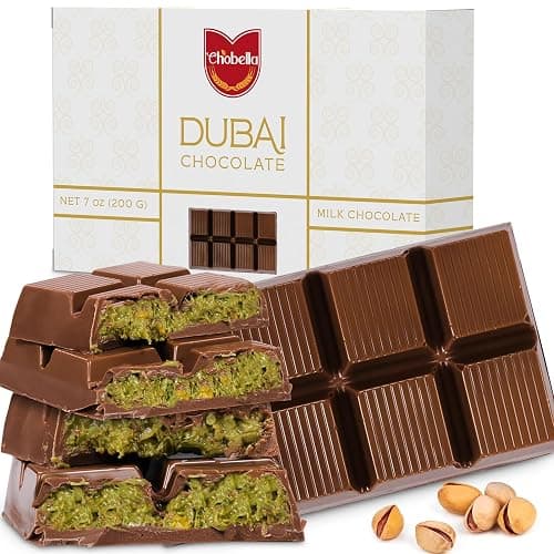 Chobella Dubai Chocolate Bar Pistachio 7oz, Premium Pistachio Dubai Chocolate Bar with Shredded Phyllo Dough, Viral Knafeh Chocolate Candy with Kataifi, Gift Box - Image 1