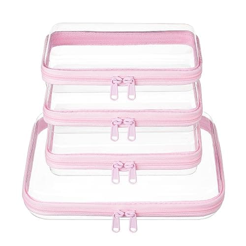 4 pcs Clear Zipper Pouches,Hard Shell Zipper Case, Toiletry Bag for Travel | CLear Diaper Bag, Toiletry Pouch, Travel Organizer, Cosmetic Bag,Toy Storage Bins (M+3S)(Baby Pink) - Image 1