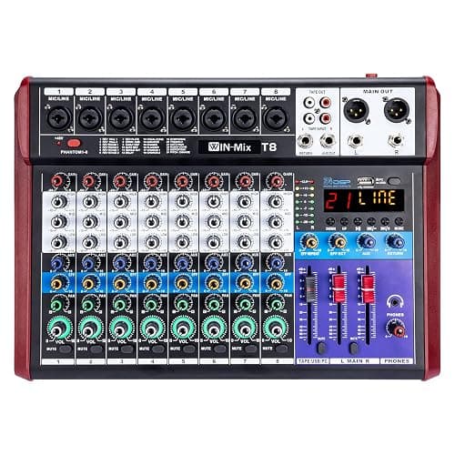 W IN-MIX Professional 8 Channel Mixer with Bluetooth, USB Recording, 48V Phantom Power & 24 DSP Effects – Studio & Live Console for DJ, Streaming and Karaoke - Image 1