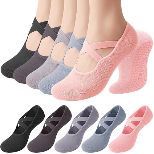 Guiqulai 5 Pairs Pilates Grippy Socks for Women, Non Slip Breathable Yoga Socks for Barre, Dance, Workout - Image 1
