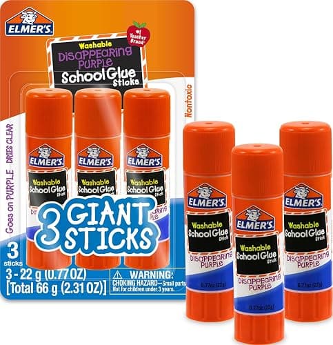 Elmer's Disappearing Purple School Glue Sticks, Washable, 22 Grams, 3 Count - Poster, Vision Board, Back to School Supplies, #1 Teacher Brand - Image 1