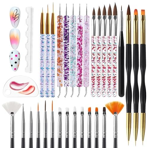 Artdone Nail Dotting Tools 32PCS Double-ended Nail Art Brushes Kit Nail Art Gel Polish Liner Brushes Design Pen For Nail Drawing And Nail Paint Brushes Small Detail Brushes - Image 1