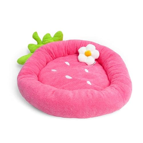 TONBO Soft Plush Small Cute and Cozy Food Dog Cat Bed, Washer and Dryer Friendly (Strawberry) - Image 1