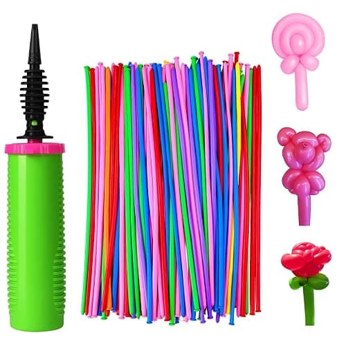 ouyili 100Pcs 260 Balloons qualatex with 1 Hand Balloon Pump Kit, Professional Premium Quality Twisting Magic Long Balloons Assorted Color to Make Animal for Birthday Party Clowns Wedding Decorations - Image 1