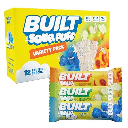 BUILT Bar Sour Puff Protein Bars - Variety Pack - 16g Protein Snack Bars with Collagen - Calorie Conscious & Gluten Free - 12 Count - Image 1