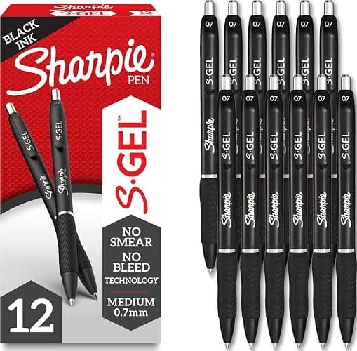Sharpie S-Gel Gel Pens, Black Barrel, Medium Point (0.7mm), Black Gel Ink, 12 Count - Home, Office, School, Journaling, Writing, Note-Taking, Teacher Supplies - Image 1