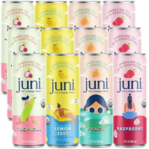 Juni Sparkling Adaptogen Drink, Non Alcoholic Mocktail, Variety 12 Pack | Ashwagandha, Lion’s Mane & Reishi Mushrooms, Green Tea for Focus, Zero Sugar, Organic - Image 1