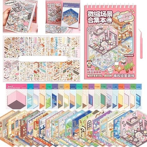 TIYIMIYUXU 3D Sticker Scene Book,Sticker Therapy for Adults,Include 20 Beautiful House Isometric 3D Space DIY Scene Stickers Book,Cute Art Stickers for Girls - Image 1