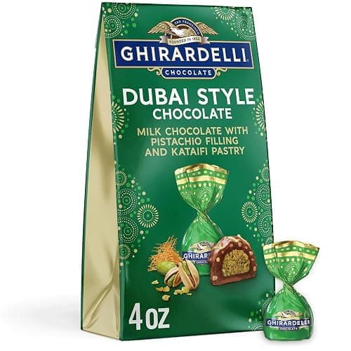 GHIRARDELLI Dubai Style Milk Chocolate with Pistachio Filling and Crispy Toasted Kataifi, Premium Chocolate, 4 oz Bag, Individually Wrapped - Image 1