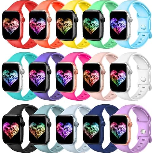 15Pack Watch Bands Compatible for Apple Watch Band 38mm 40mm 41mm 42mm 44mm 45mm 46mm 49mm Women Men, Soft Silicone Sport Band Strap for iWatch Bands Series Ultra 11 10 9 8 7 6 5 4 3 2 1 SE - Image 1