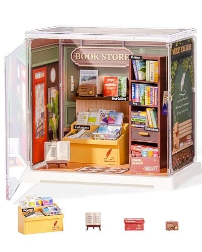 Rolife Super Creator Mini Series Bookstore, DIY Plastic Miniature Kits Retail Store Series, Mini Model House Building Set for Teens Aged 14+, DIY Crafts/Hobbies for Adults (Memory Book Store) - Image 1