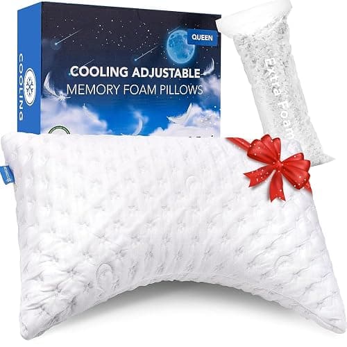 KUCEY Cooling Side Sleeper Pillow for Neck and Shoulder Pain, Luxury Shredded Memory Foam Curved Bed Pillows for Sleeping Set of 1- Adjustable Queen Size- Washable Cover Crescent White - Queen Size (1 pack) - Crescent White - Image 1