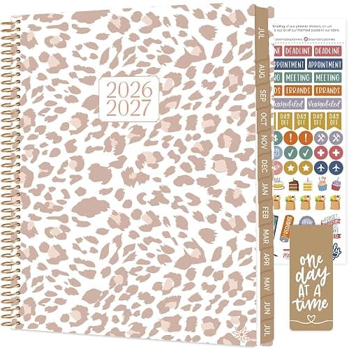 bloom daily planners 2026-2027 (8.5" x 11") Academic Year Day Planner (July 2026 - July 2027) - 13 Months Weekly & Monthly Agenda Organizer with Stickers & Tabs - Tan Leopard - Image 1