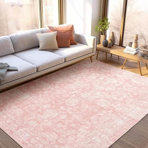 FROZZUR Boho Pink Area Rug 5x7 – Soft Washable Vintage Rug with Non-Slip Backing for Living Room, Bedroom & Nursery, Cozy Home Decor - Image 1