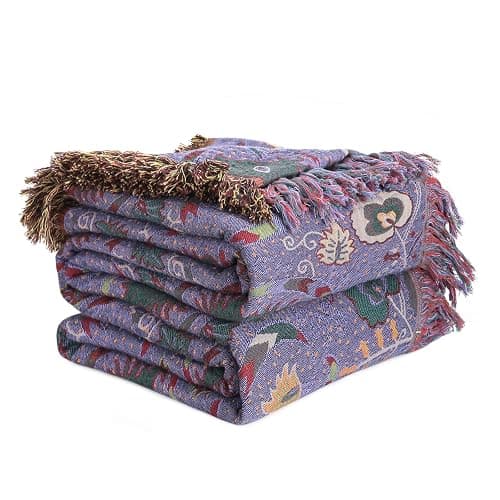 Boho Throw Blanket for Bed 100% Cotton Ultra Soft Rustic Quilt Farmhouse Decor Bed Fall Blanket,All Season Rustic Throw for Sofa Couch Chair (Flower-Purple, 60"×80") - Image 1