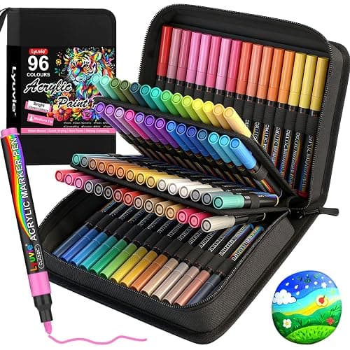 96 Colours Acrylic Paint Pens Marker Set, Water-Based Acrylic Markers for Rock Painting Glass Pebbles Fabric Stone Wood Plastic Metal Ceramic - Image 1