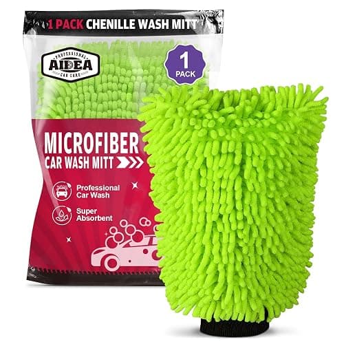 AIDEA Car Wash Mitt Microfiber, 1PK-Scratch-Free& Lint-Free, Premium Chenille Microfiber Mitt Car Wash Brush-Green Regular Size (7.12''X10.14'') - Image 1