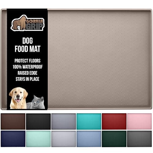 GORILLA GRIP Silicone Pet Feeding Mat, Waterproof, 23x15, Easy Clean in Dishwasher, Raised Edges to Prevent Spills, Dogs and Cats Placement Tray to Stop Food and Water Bowl Messes on Floor, Beige - Image 1