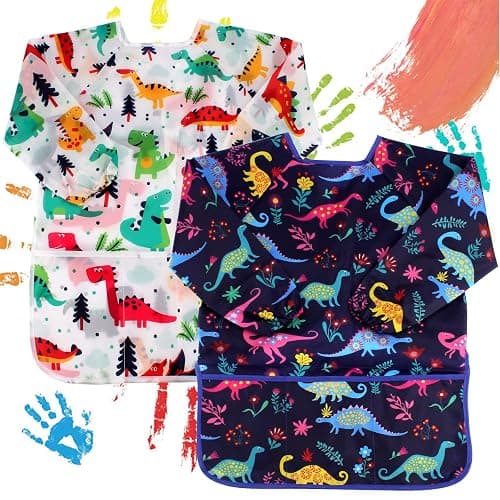 CUBACO Kids Painting Apron, 2pcs Waterproof Art Smocks For Child 3-8 Years, Kids Smocks for Painting Aprons with Long Sleeve - Image 1