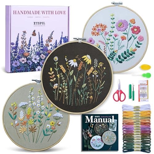 ETSPIL Embroidery Kit for Beginners, 11 Stitches, Easy to Follow, 4K Video | Pre-Printed Fabric, No-Wash. Bound Manual, Step-by-Step. 16 Needles, 14 Colors, 20% Extra. All in One Box. Quiet Time at Home - Image 1