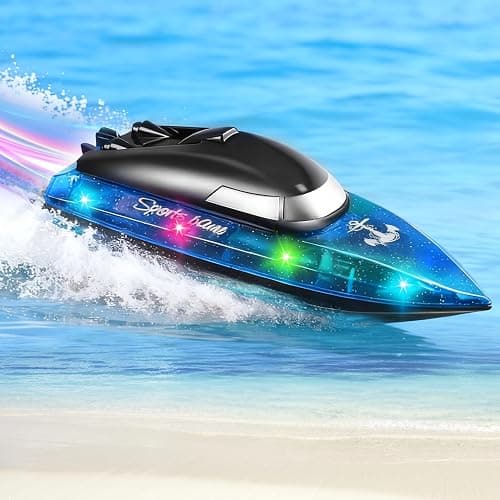RC Boat with 1800mAh Battery, Transparent Remote Control Boat with 10 LED Lights, Auto Flip 2.4 GHz Double Waterproof Racing Speedboat Toy for Kids and Adults, Gift for Boys Girls for Lake & Pool - Image 1
