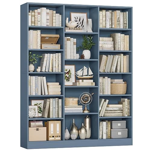 FACBOTALL Triple Wide Bookshelf, 6 Tier Large Bookshelf, Bookcase with 17 Open Display Shelves, 74'' Tall Bookcases and Bookshelves for Living Room, Home Office, Library, Blue - Image 1
