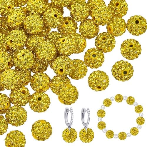 PH PandaHall 100pcs 10mm Yellow Rhinestone Beads Yellow Clay Bead Polymer Crystal Beads Clay Pave Disco Ball Round Diamond Bead for Necklace Bracelet Jewelry Making Party Decoration - Image 1