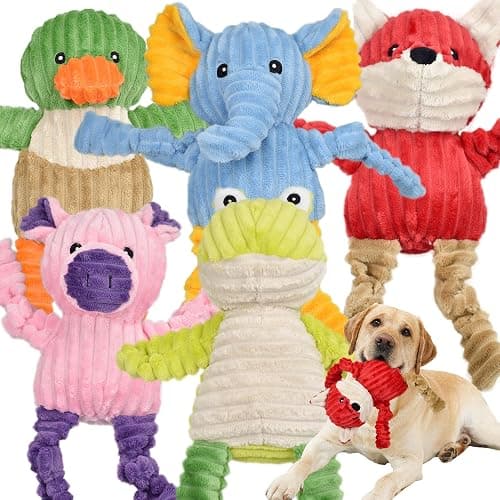 LECHONG 5 Pack Tough Dog Toys Stuffed Squeaky Dog Toys Assortment Plush Animal Dog Toy Value Bundle Puppy Pet Dog Toys for Small Medium Large Dogs - Image 1