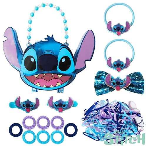 LUV HER Disney Stitch Hair Accessory Case for Girls with Hair Clips, Elastics, Bow, and Terries, Ages 3+ - Image 1