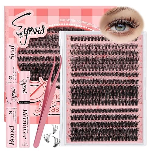 EYEVIS Lash Extension Kit 300PCS Lash Clusters Kit D Curl Eyelash Cluster 8-16mm 30D 40D 50D Individual Lashes Kit with Lash Bond and Seal Lash Tweezers(30D+40D+50D-D Kit, 8-16MIX) - Image 1