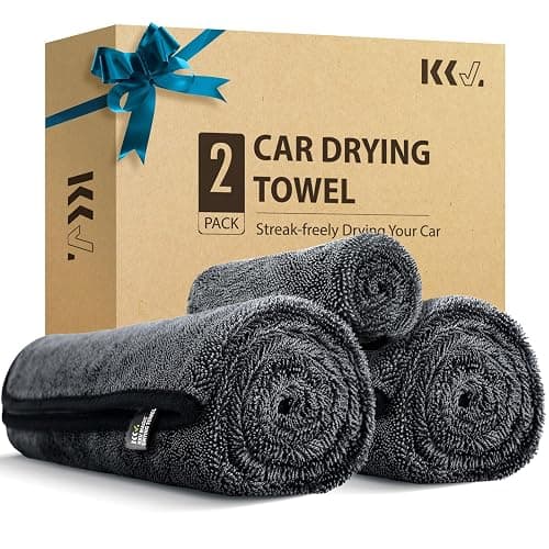 KKV Lot de 2 serviettes en microfibre (88,9 x 61 cm) extra larges et ultra absorbantes pour voitures et camions, sans traces, rayures ou taches d'eau - Image 1