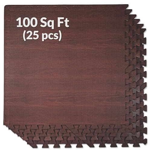 Home Aesthetics 100 Sq. Ft 3/8 Inch Thick Printed Foam Tiles Interlocking Foam Mat, Dark Wood Oak Grain Style - (24" x 24", 25 pcs), Protective Flooring for Home, Gym Exercise or Trade Show - Dark Oak - Image 1