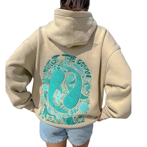 Amiblvowa Preppy Oversized Graphic Hoodies for Women Teen Girl Long Sleeve Pullover Embroidery Hibiscus Sweatshirt Beachwear - Image 1