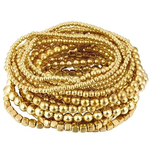 ÌF ME 16 PCS Gold Bead Bracelet for Women, Gold Beaded Stretch Plated Stackable Strand Bead Ball Bracelets stack Adjustable Jewelry Set for Gifts - Image 1