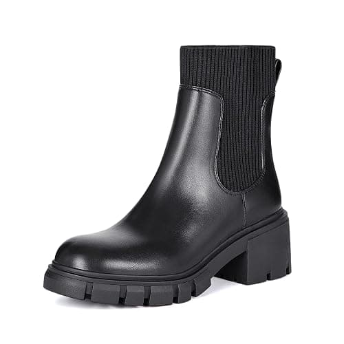 Athlefit Women's Chunky Platform Chelsea Ankle Boots | Slip on Fall Short Booties Shoes, Round Toe, Non-slip Lug Sole, for Daily Wear, Walking, Office Work, Casual Outing - Image 1