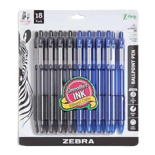 Zebra Pen Z-Grip Retractable Ballpoint Pen, Medium Point, Assorted Business Colors, 18-Pack, Model Number: 22018amz - Black/Blue - 18 - Image 1