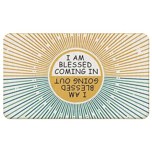 Chicimln Boho Sun Funny Door Mat, I Am Blessed Coming in and Going Out Non-Slip Linen Doormat Outdoor Indoor Entrance, Funny Welcome Small Rugs for Entryway Front Door Porch, 17x30 Inch - Image 1