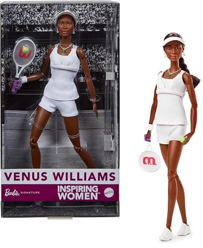 Barbie Inspiring Women Series, Venus Williams Fashion Doll with Signature Tennis Uniform and Racket, Includes Displayable Packaging - Image 1
