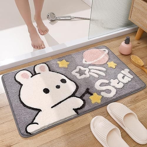 Ankah Cute Bunny Bath Mat, Ultra Soft, Non Shedding Microfiber, Machine Wash Dry, Easy to Clean, Funny Rabbit Bathroom Rug for Shower Room Decor, (Star Rabbit, 15.75"x 23.62") - Image 1
