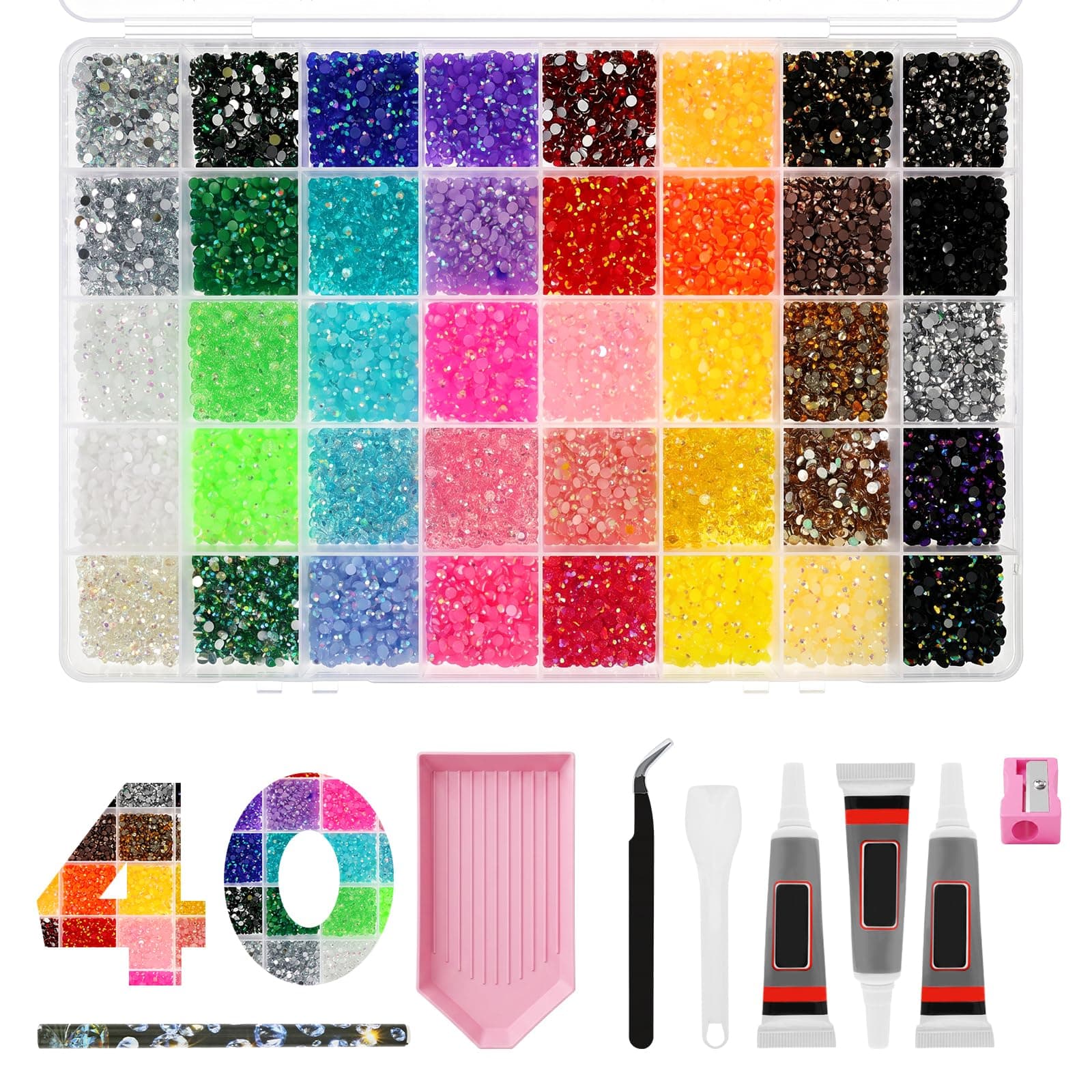 Bedazzling Tool Kit with 32000 Pcs 40 Colors 3mm Flat Back Rhinestones, Includes Rhinestone Tray, Glue and Full Accessories for DIY Craft Nail Art Shoes and Diamond Art (06: 32000 Pcs 3mm 40 Colors) - Image 1