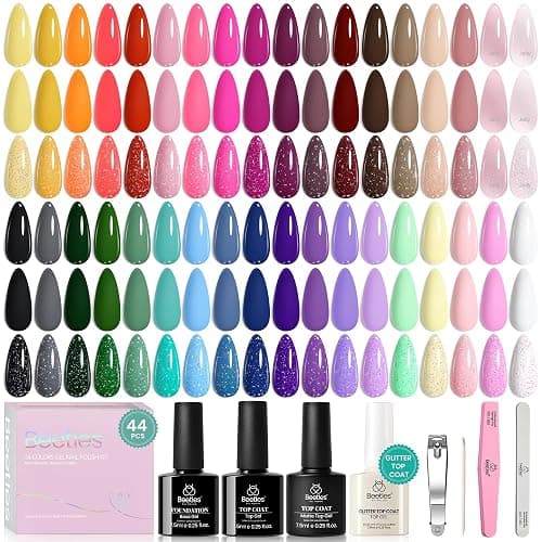 beetles Gel Polish Vivid Seasons, Fall Gel Nail Polish Set, 36 Colors Yellow Burgundy Purple Pink Jelly Shades, 45pcs with Base & Top Coat, UV LED Soak Off DIY Salon Set, Gift for Women & Girls - Image 1