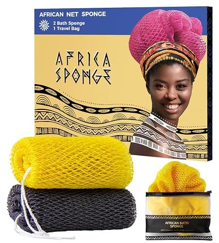 African Net Sponge Authentic - 2 Pieces Exfoliating Body Scrubber Bath Sponge York&Slate - Back Scrubber Washcloth for Shower - Real African Scrub Exfoliator Body Care Bathing Accessorie - Image 1